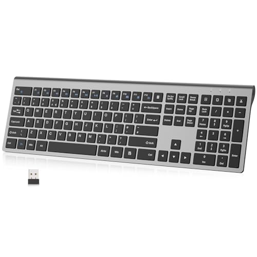 Rechargeable Wireless Keyboard, FullSize Scissor Switch Keyboard, Gray | QWERTY Layout Silent Keyboard, Ergonomic, 12 Multimedia Shortcut Keys for PC/Desktop/Laptop/Windows
