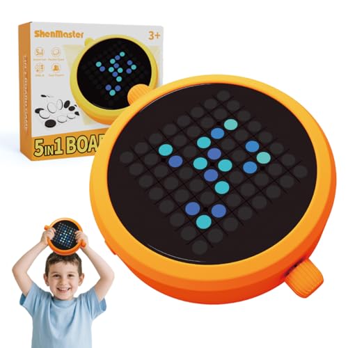 5-in-1 Electronic Board Game, Handheld Travel Game for 1-2 Players(Orange) | Includes Reversi, 4 in a Row, 5 in a Row, Chinese Checkers and Tic Tac Toe; pocket-size design with solo and 2-player modes. - color: Orange