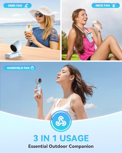 PlayHot Portable Handheld Turbo Fan, Travel Essentials, Gifts for Women/Men | 5-Speed, Up to 12H, 10m/s Airflow, USB-C Rechargeable, LED Display, 3-in-1 Foldable Personal Fan for Cruise, Beach, Vacation - color: Blue