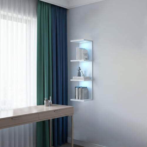 4 Tier RGB Wall Shelf, White | Gaming Shelf with Remote Control,Lack Shelves with Light for Bedroom, Easy to Install Cosmetic& Display Modern Shelf - color: 4r-white