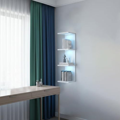 4 Tier RGB Wall Shelf, White | Gaming Shelf with Remote Control,Lack Shelves with Light for Bedroom, Easy to Install Cosmetic& Display Modern Shelf - color: 4r-white