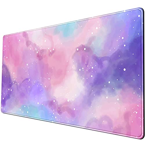 Desk Pad Purple Starry Sky Cute Gaming Mouse Pad Galaxy Gamer Girl Cute Pink Desk Decor Keyboard Desk Mat, Stitched Edges Desktop with Stitched Edges Non-Slip Large Computer Mat 31.5x15.7 in | Cute Pink Desk Decor Keyboard Desk Mat, Stitched Edges Desktop