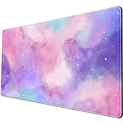 Desk Pad Purple Starry Sky Cute Gaming Mouse Pad Galaxy Gamer Girl Cute Pink Desk Decor Keyboard Desk Mat, Stitched Edges Desktop with Stitched Edges Non-Slip Large Computer Mat 31.5x15.7 in | Cute Pink Desk Decor Keyboard Desk Mat, Stitched Edges Desktop