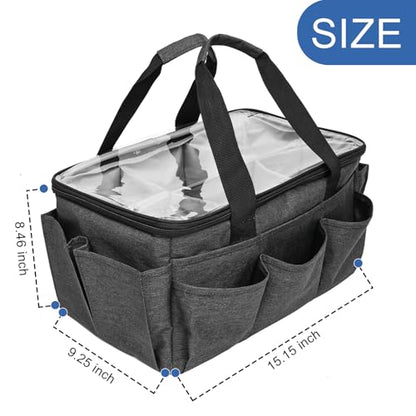 Multi-Functional Tote Craft Bag Desktop File Folder Carrying Bag With Pockets For Art,Craft,Sewing, Travel, Daily Use,Office (Dark Grey) - color: Dark Grey