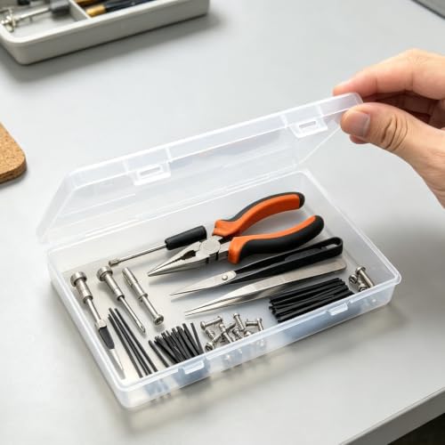 6 Pieces Rectangular Empty Mini Clear Plastic Organizer Box | 180 x 110 x 30 mm, Hinged Lids, For Small Items, Craft Projects - size: 180 x 110 x 30 mm