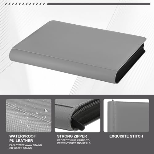 16 Pocket Toploader Binder,Holds 640 TopLoaders (16 Dark Grey) | Top Loader Binder for 3" x 4"Rigid Cards,Sleeves Card Collection Binder,20 Double Sided Pages with Trading & Sports Holder - color: 16Dark Grey