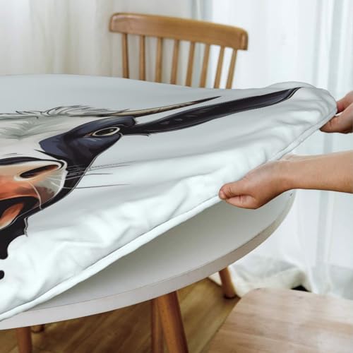 Famame Farm Cow Open Mouth Round Fitted Tablecloth with Elastic Protector Table Kitchen Dinner Waterproof Oil-Proof Table Covers Fits 40"-44", Small - color: Farm Cow Open Mouth, size: Small (40"-44")