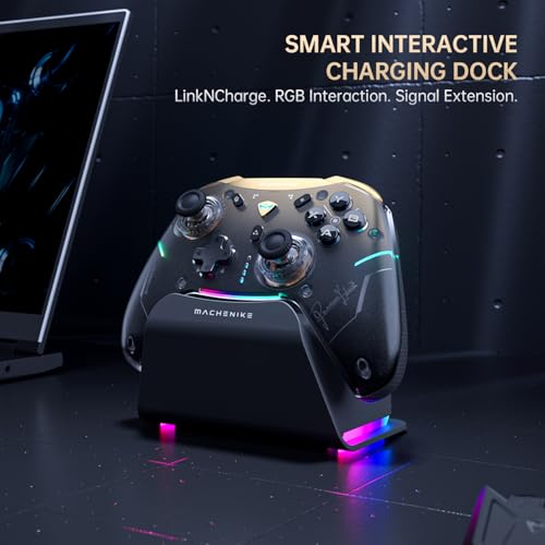 Machenike G5Pro V2 1000HZ Wireless Gaming Controller for NS/PC/iOS/Android with Charging Dock,PC Controller With Hot-Swappable Joystick,Optical Triggers,Optical Micro Switches,RGB Backlight, Black Gold - color: Black Gold