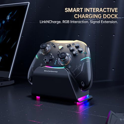 Machenike G5Pro V2 1000HZ Wireless Gaming Controller for NS/PC/iOS/Android with Charging Dock,PC Controller With Hot-Swappable Joystick,Optical Triggers,Optical Micro Switches,RGB Backlight, Black Gold - color: Black Gold