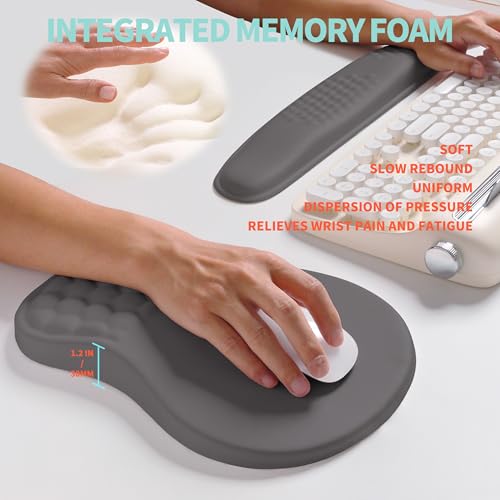 2-in-1 Ergonomic Set, Wave Rise Keyboard Wrist Rest and Massage Bulge Slope Mouse Pad Wrist Support, Cushion Memory Foam Integrated to Relieve Wrist Pain, Deep Gray - color: Deep Gray
