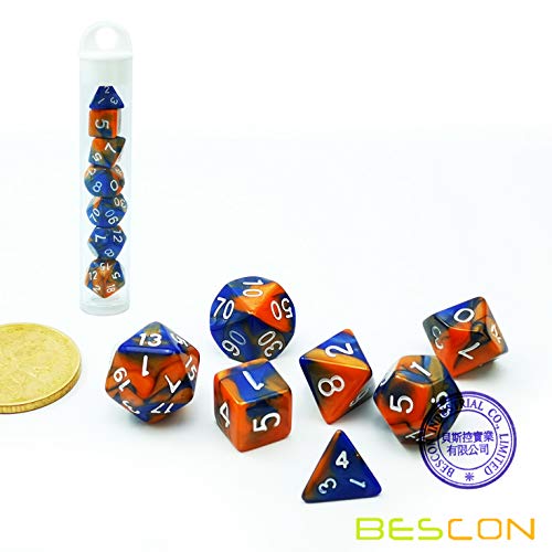 Bescon Mini Two Tone Polyhedral RPG Dice Set Hot Melt, 10MM Small Dice Set D4-D20 - color: Hot Melt