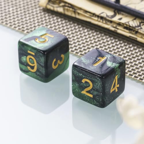10 Pieces Polyhedral Dice Set D6 Dice 16mm Acrylic 6 Sided Dice Game Dice for Dungeons and Dragons RPG MTG DND Dice Table Games (Starry Green Black) - color: Starry Green Black
