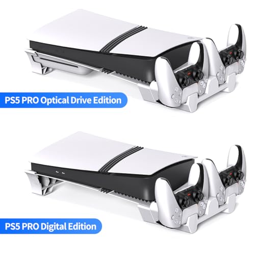 Horizontal Cooling Stand for PS5 Pro/for PS5 Slim Disc & Digital,Charger for PlayStation 5 Controllers with 3-Level Cooling Fan,5 Pro Cooling Stand Horizontal