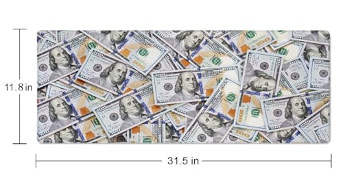 Gaming Large Mouse Pad with Stitched Edges, Hundred Dollar Bill Desk Mat, Extended Keyboard Pad, Non-Slip Rubber Base Desk Pad for Keyboard and Mouse, 31.5X11.8 inch - color: Hundred Dollar Bill