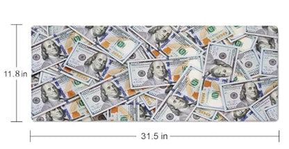Gaming Large Mouse Pad with Stitched Edges, Hundred Dollar Bill Desk Mat, Extended Keyboard Pad, Non-Slip Rubber Base Desk Pad for Keyboard and Mouse, 31.5X11.8 inch - color: Hundred Dollar Bill