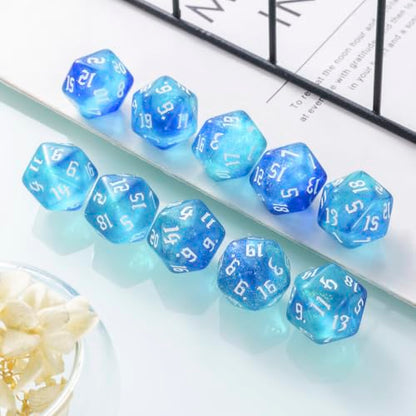 10PCS Polyhedral D20 Dice Set 20mm Acrylic Dice Double Colors 20 Sided Game Dice for RPG MTG DND Table Games (Blue Green) - color: Blue Green