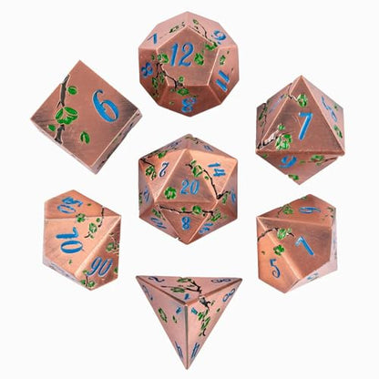 UDIXI Metal DND Dice Set Copper, 7PCS Metal Polyhedral Dice Set for D&D RPG | Green Flower, Metal Case Packaging, Heavy Metal Dice, D&D Gift, for Dungeons and Dragons Role Playing Games Tabletop Games - color: Flower/Copperblue