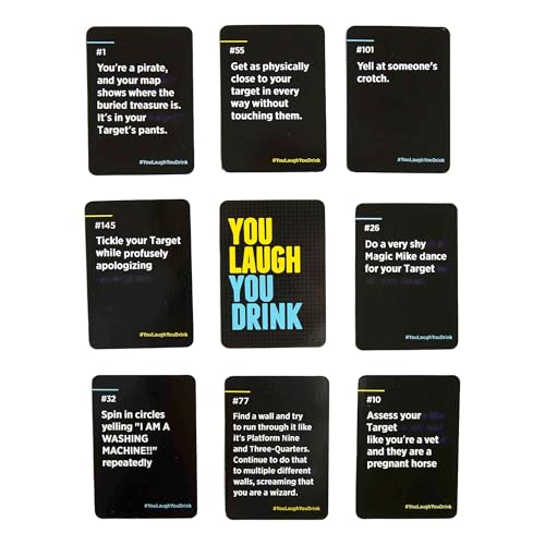 DSS Games You Laugh You Drink for People Who Can’t Keep A Straight Face [Try Not to Laugh Cards | Party Game for Adults | 150 Fun Prompt Cards for Game Nights, Pregames | Gift for Him]