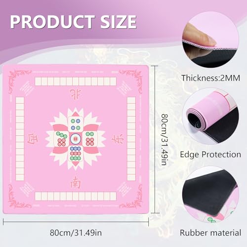 Mahjong Mat,Non-Slip and Noise Reducing Portable Mahjong Accessories | 31.5" x 31.5" with a Carrying Bag,Game Table Mat for Board Games, Card Games, Dominoes - color: Pink
