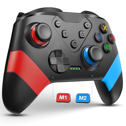 Switch Controller, Wireless Switch Controller for Switch/Switch Lite/Switch OLED, Extra Switch Controller with Paddles, Programmable Switch Control Remote Gamepad with Back Buttons,Wake-up,Turbo - color: Red+Blue