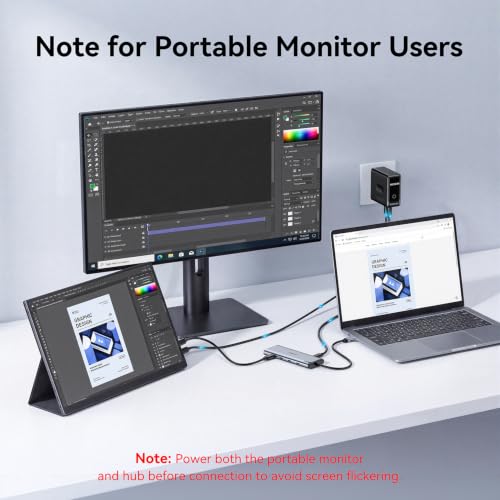 MOKiN USB C Dual Monitor Hub with 2 DP,100W PD for Laptops/Monitors | USB C Splitter/DP Alt Mode Video Output/PD 3.0 100W Charging Port/10Gbps USB 3.1/2 monitors for office,gaming
