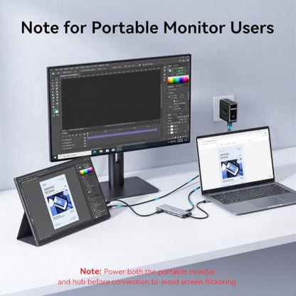 MOKiN USB C Dual Monitor Hub with 2 DP,100W PD for Laptops/Monitors | USB C Splitter/DP Alt Mode Video Output/PD 3.0 100W Charging Port/10Gbps USB 3.1/2 monitors for office,gaming