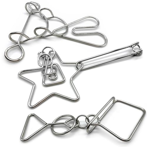 Zooshine 3PCS Large Hard Metal Brain Teaser Puzzles,Metal Wire Puzzle Set Challenging Magic Trick Toy for Party,Office Gift for Adults Kids Teens