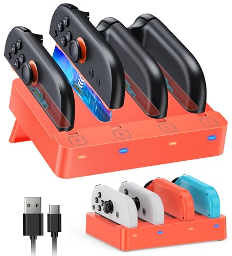 [Switch 2/1 Both] Controller Charger Dock, FYOUNG Charging Dock for Nintendo Switch 2 2025, 8 in 1 Portable Dual-Direction Magnetic Fast Charger Staion for JoyCon 2 Accessories with USB Type-C Cord - color: Orange