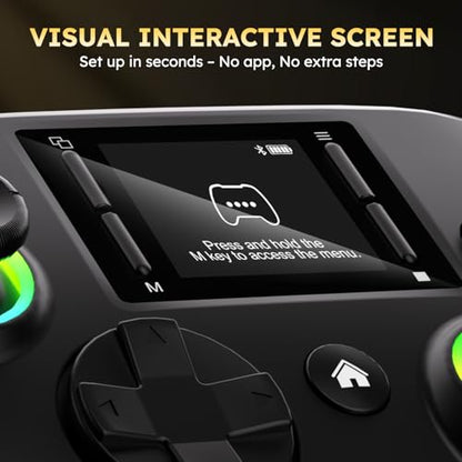 Interactive Screen Wireless Gaming Controller for PC/PS4/Switch/Android/iOS, Gamepad with Phone Clip for Gamers,4 Programmable/Turbo/6-axis Gyro/Dual Vibration/RGB Lighting/Wake-up/Share/Wake-up - color: Black