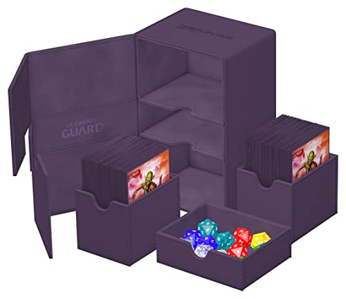 Ultimate Guard Twin Flip'n'Tray 160+, Deck Case for 160 Double-Sleeved TCG Cards + Dice Tray, Purple, Independent Magnetic Closure & Microfiber Inner Lining - color: Purple, size: 160+