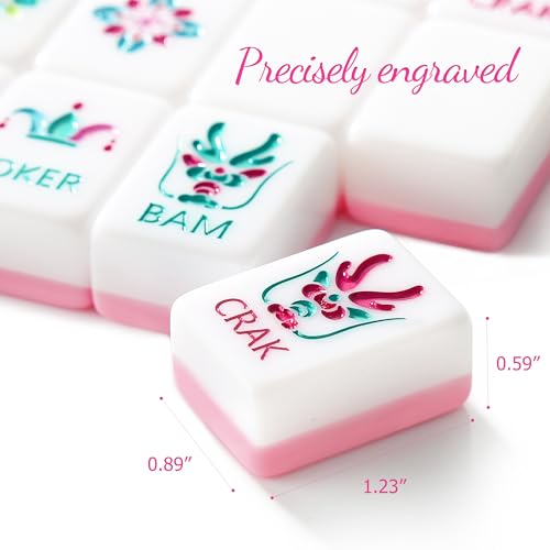 American Mahjong Game Set, 160 Pink Layered Mah Jong Tiles with Tile Bag, Gift-Ready Storage Box, 4 Dice with Pouch, Mahjong Travel Tiles Set, Western Mah Jongg, Majong, Majiang - color: Pink-2
