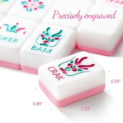 American Mahjong Game Set, 160 Pink Layered Mah Jong Tiles with Tile Bag, Gift-Ready Storage Box, 4 Dice with Pouch, Mahjong Travel Tiles Set, Western Mah Jongg, Majong, Majiang - color: Pink-2