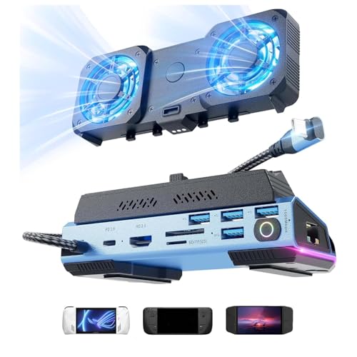 for Legion Go for Claw Docking Station, HDMI 4K 60Hz Gigabit Ethernet 10 in 1 Handheld Gaming Console Dock with Dual Cooling Fan, USB 3.0 PD100W M.2 NVMe Slot