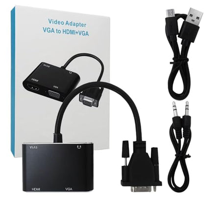 New VGA to HDMI+VGA Adapter for Dual Monitors, VGA to HDMI Adapter Splitter 2 in 1,1080P@60HZ Full HD Display Video Converter for PC Laptop Link Monitor/HDTV/Projector