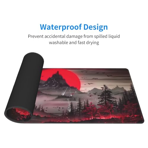 Extended Gaming Mouse Pad, Large Desk Mat XL Anime Mouse Pad Waterproof with Stitched Edges, Non-Slip Desktop Pad for Home and Office, Level Up Your 31.5x11.8 Inch (Darkness Red Moon2) - color: Darkness Red Moon2
