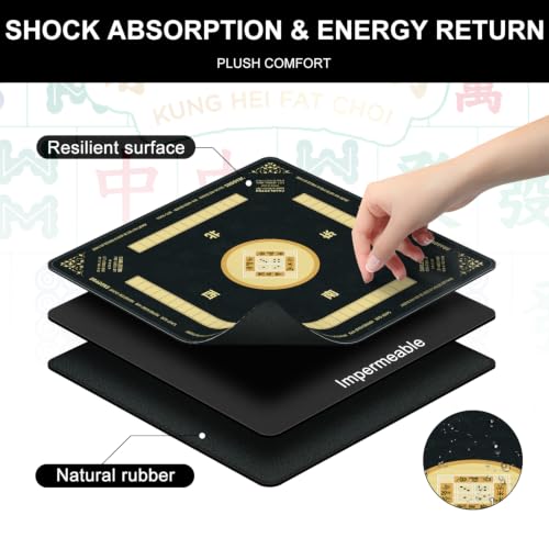 Black Mahjong Mat for Table with Rules, 31.5" x 31.5" Noise Reduction Non Slip Waterproof Mah Jong Table Mat with Carrying Bag, Suitable for Mahjong, Poker, Board Games, Dominoes, and Card Games - color: Black