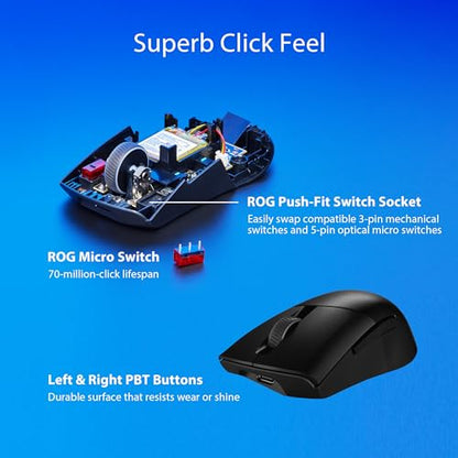 ASUS ROG Keris Wireless Aimpoint Gaming Mouse – Right-Handed Ergonomic, 75g, Tri-Mode Connectivity, 42K DPI, up to 119Hr Battery, PC/Mac Support - Black - color: Black, style: Keris