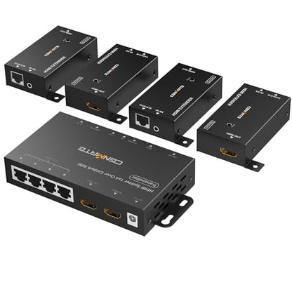 CENMATE 1x4 HDMI Extender Splitter, Up to 165FT Over CAT5e/6/7, 8 Channel Transmission with 1 HDMI Loop Out, Supports IR, 3D, HDCP, EDID, POC - size: 1x4