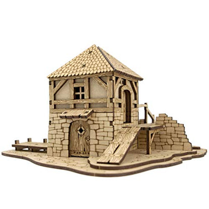 TowerRex Watermill D&D Terrain Buildings, DND Accessories for Dungeons & Dragons, Pathfinder, Warhammer, Tabletop Battle Map, Wooden Laser Cut Wargaming Terrain, RPG Scenery for 32mm, 28mm Miniatures