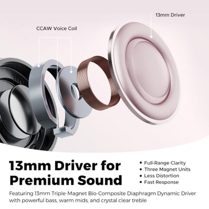 SoundPEATS Air6 HS LDAC Hi-Res Wireless Earbuds, Bluetooth 6.0, 13mm Driver | LDAC Hi-Res Audio Certified, 13mm Triple-Magnet Driver, 2MIC ENC, IPX5 Waterproof, Dynamic EQ, 45H, Bio-Composite Diaphragm - color: Pink