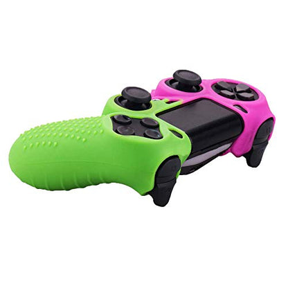PS4 Controller DualShock4 Skin Grip Anti-Slip Silicone Cover Protector Case for Sony PS4/PS4 Slim/PS4 Pro Controller with 2 Thumb Grips (Red and Green) - color: Red and Green