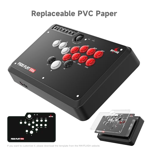MAYFLASH F500 FLAT Elite Fight Stick All Button Arcade Leverless Controller with Sanwa OBSF buttons for PS4, PC, Xbox Series S/X, Switch/Switch 2, Steam Deck, macOS, Android, Raspberry Pi and more