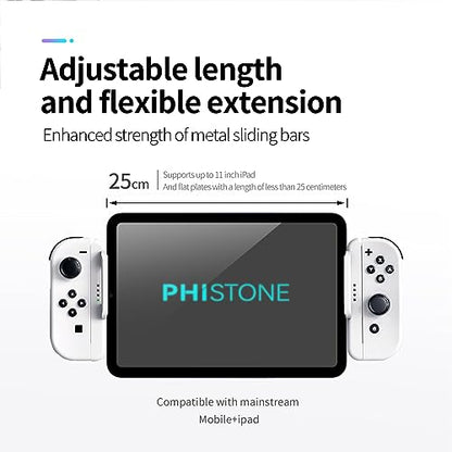 Switch Joycon Controller Holder for Mobiles and Tablets | Enhance Your Mobile Gaming with a Comfortable & Adjustable Grip | Compatible with Android/iOS/iPhone/iPad(Supports 12-25CM) (White). - color: white