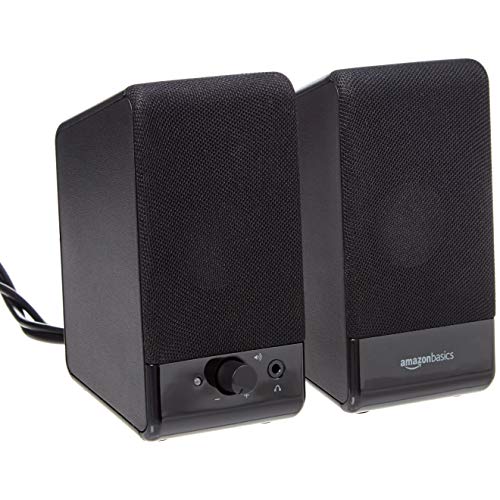 Amazon Basics USB-Powered Computer Speakers with Volume Control for Desktop or Laptop PC, Compact Size, Headphone Jack, Portable, Plug-N-Play, Black - size: 1-Pack, style: USB