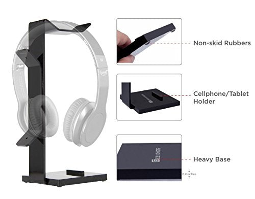 Headphone Stand Gaming Headset Holder For Desk Cable Organizer & Cellphone Stand for All Headphones Size headphone Holder Set Gaming PC Accessories Gaming Station – Black