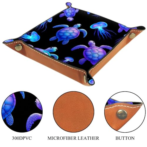 Dice Trays Turtles Jellyfish Holder Storage Box for Dice Games Like RPG DND, Leather Dice Holder Portable Folding Rolling Dice Tray, 16x16cm - color: Multi 7