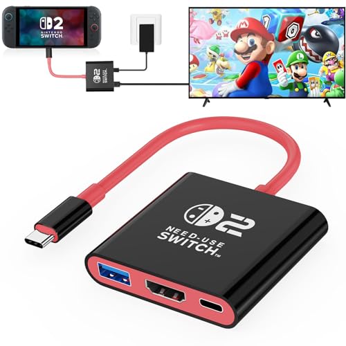 GOPALA Switch 2 Dock, 4k@60Hz for Nintendo Switch 2 Dock for New Version 21.1.0, Plug and Play Switch 2 Portable Dock, 3-in-1 Switch 2 Travel Dock Compatible with Switch 2/Switch 1/OLED/Steam Deck - color: Black+Red