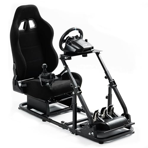 Dardoo More Stable Racing Simulator Cockpit with Game Seat Fit for Logitech G920 G923,for Thrustmaster T150,for Fanatec Steering Wheel Stand with Reinforcement Bars,Not Included Steering Wheel & Pedal