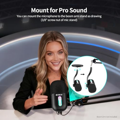 TOALLIN CM60 - USB Condenser Microphone for Recording, Streaming, Podcasting, Meetings on Teams, Zoom, OBS, Twitch, YouTube, Noise Reduction & Mute, Works with Laptop/PC/Tablet/Cellphone, Black