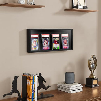 Emfogo Card Display Case, Trading Card Display Frame Wall Mount, Wooden Baseball Card Display Case with Clear View, Graded Sports Card Display for Trading Card Collection (1 Pack-Black) - size: 1-Layer 1 Pack